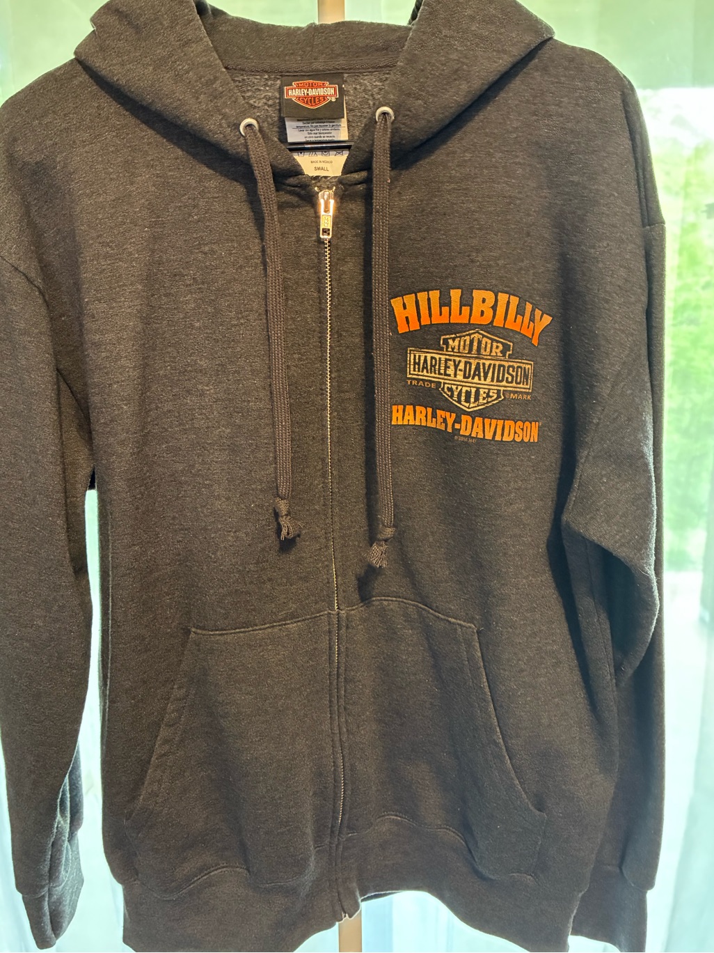 Harley-Davidson Dark Gray Zip Hoodie With Orange Hillbilly Logo Like New